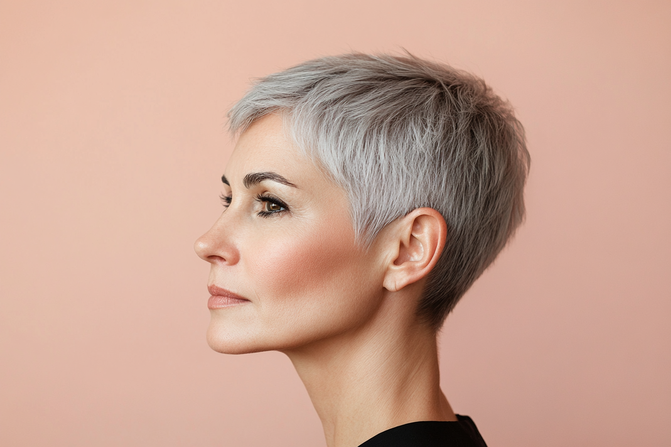 coupe courte pixie cheveux gris