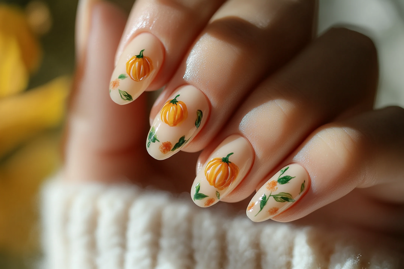 nail art automne citrouille