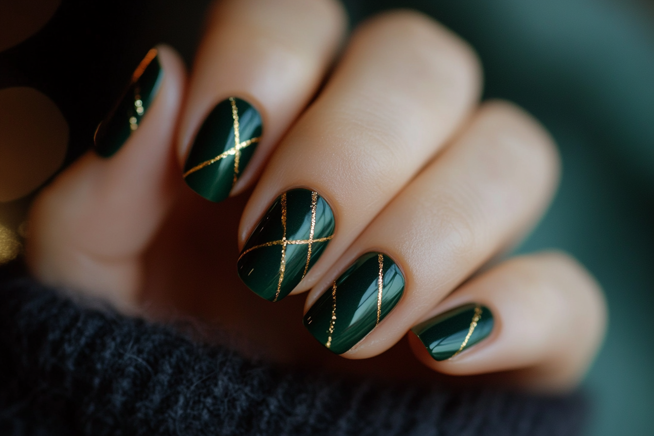 nail art automne doré et vert