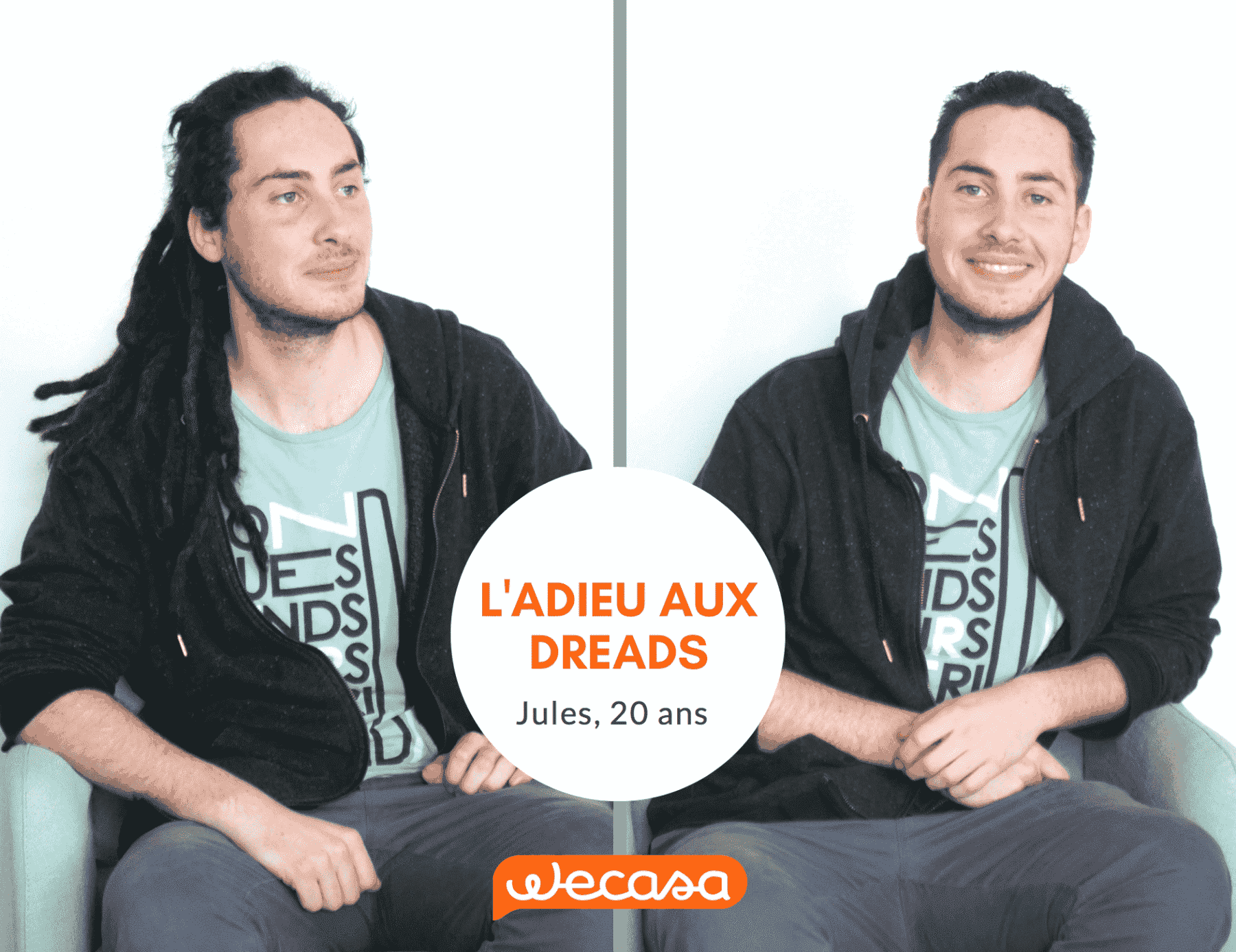 un jeune homme avant et après la coupe de ses dreadlocks