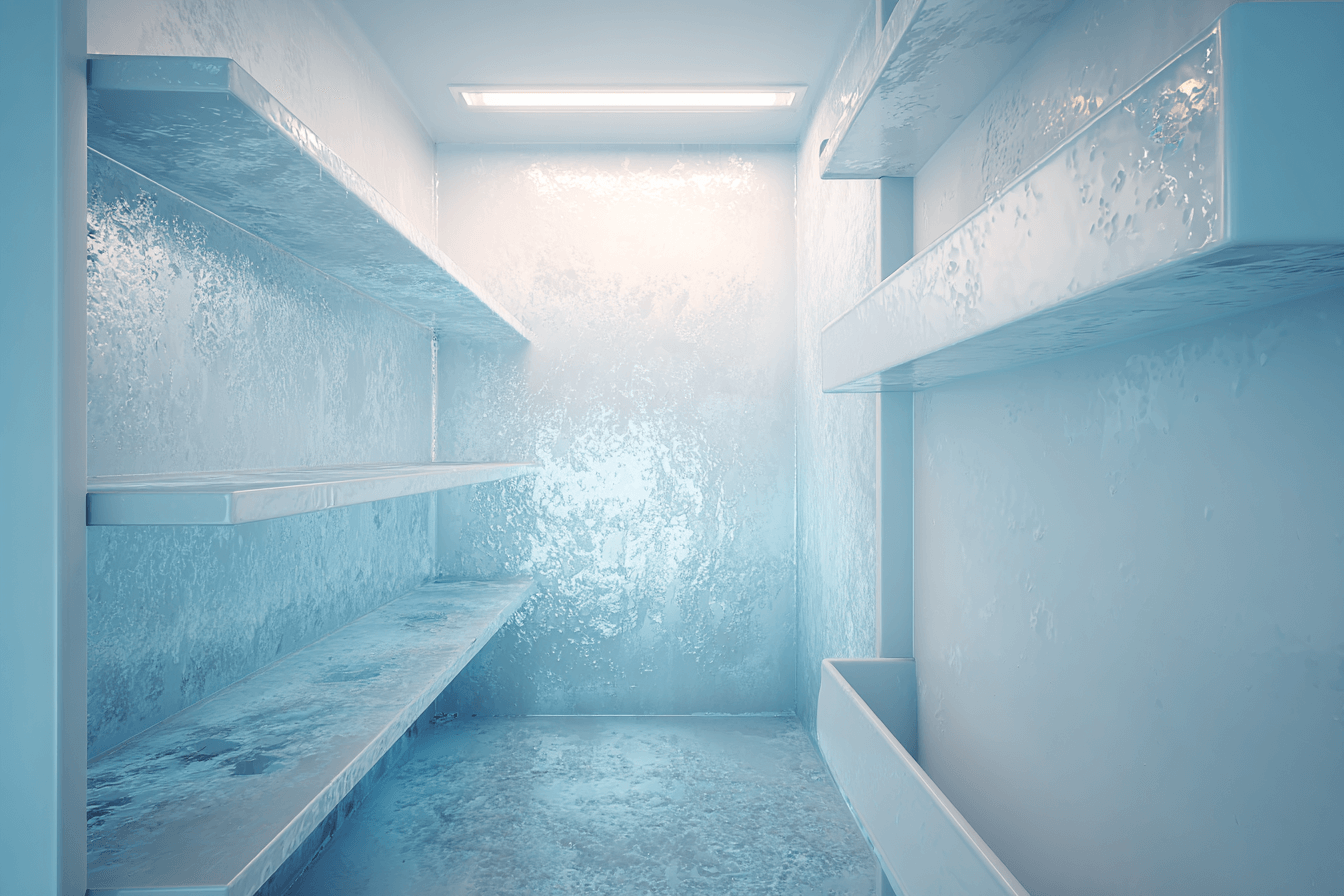 Visuel d'un frigo qui a gelé au fond